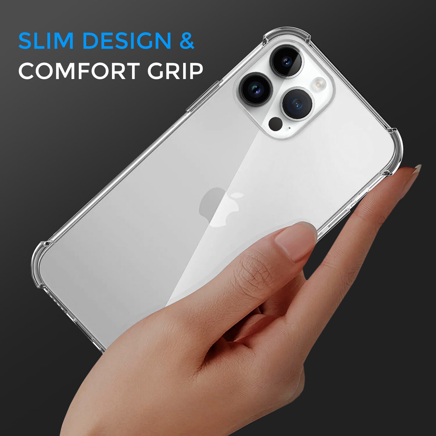 Crystal Clear Case for iPhone 14, 14 Plus, 14 Pro, 14 Pro Max, Shock Absorption Bumper, Soft Flexible TPU, Anti-Drop, Anti-Fingerprint, 3600 Shockproof, Screen &#x26; Camera Protective, Transparent Protective Back Cover, For all iPhone 14 models