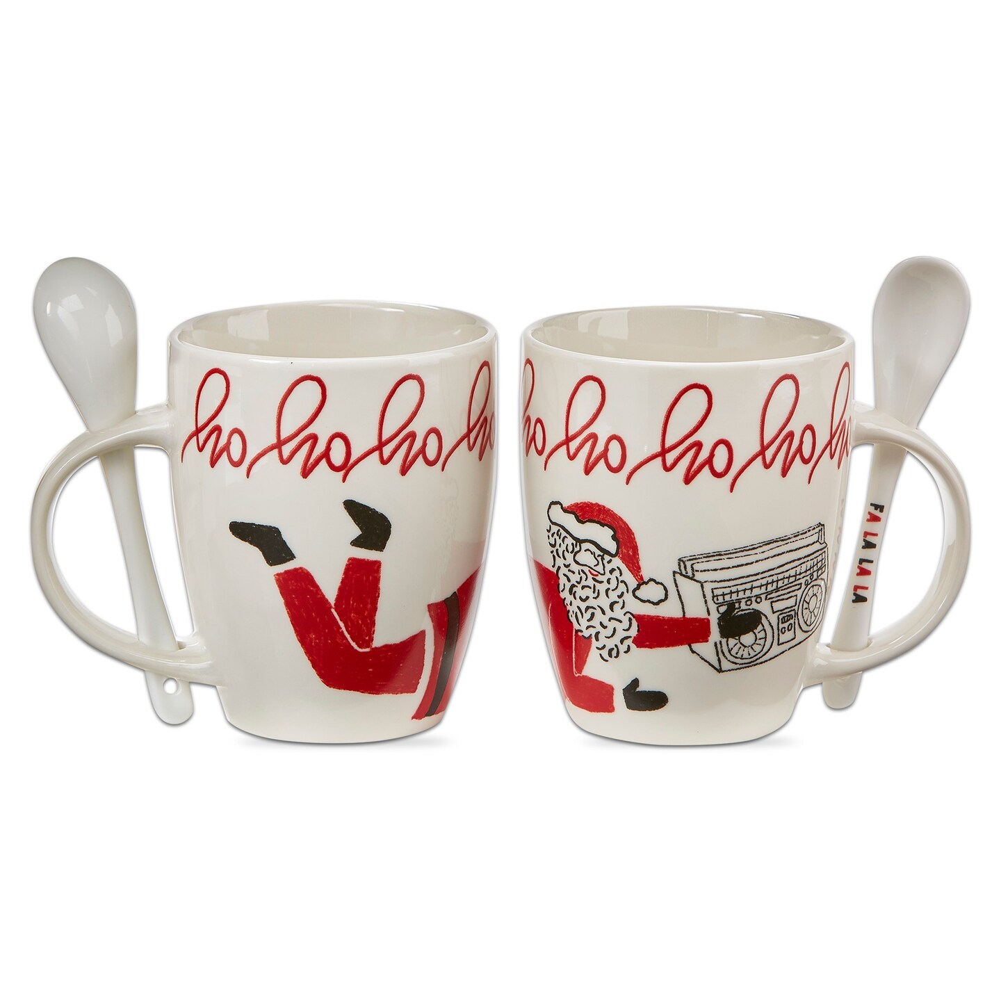Hohoho Santa Mug with Spoon 12oz Red Bone China Christmas Drinkware 4.5in H x 3.5in Dia Dishwasher Safe