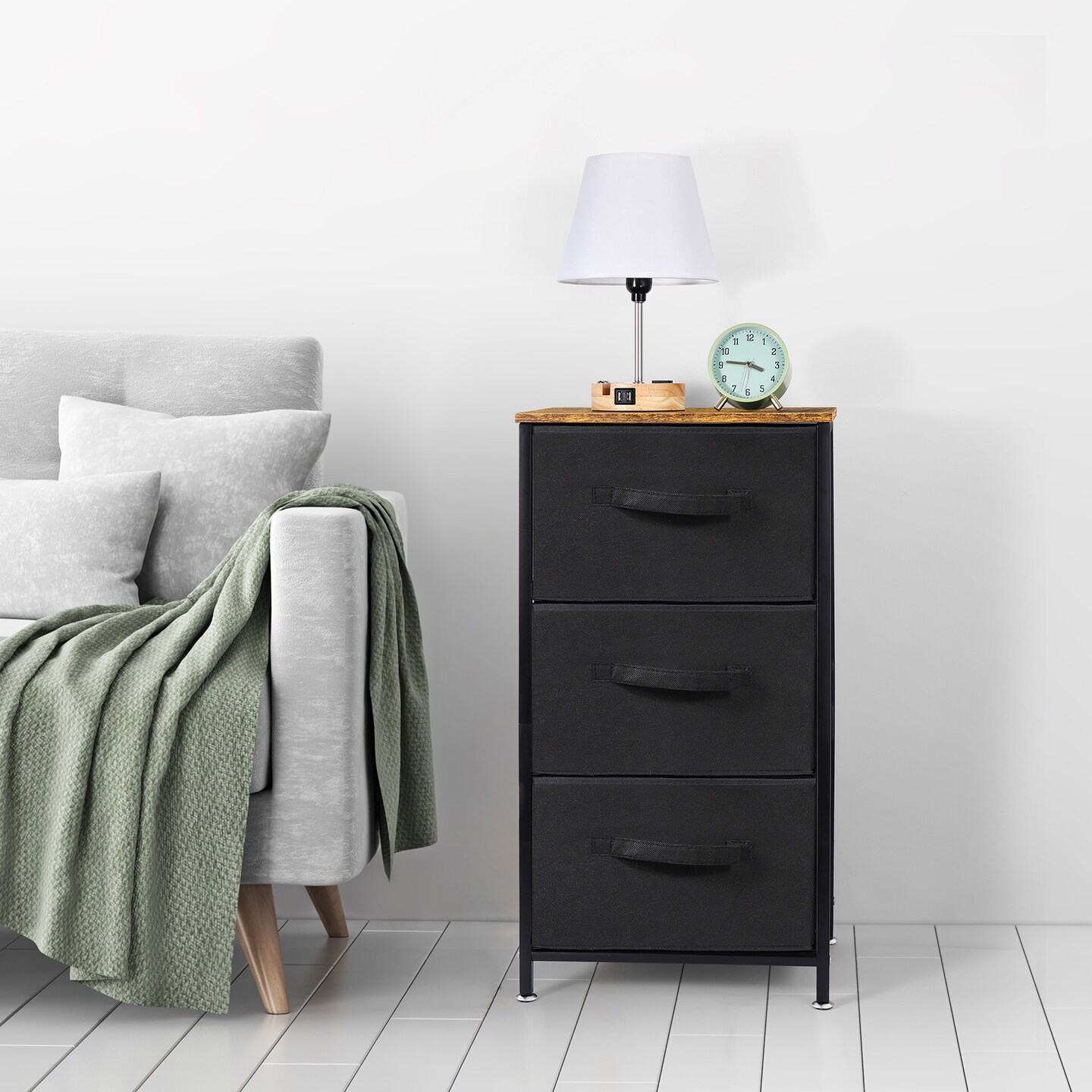 Small Nightstand Dresser for Bedroom, 3 Drawer Fabric Storage Chest, Storage Tower Organizer Unit with Removable Fabric Bins for Closet Bedside, Nursery, Living Room, Bedroom