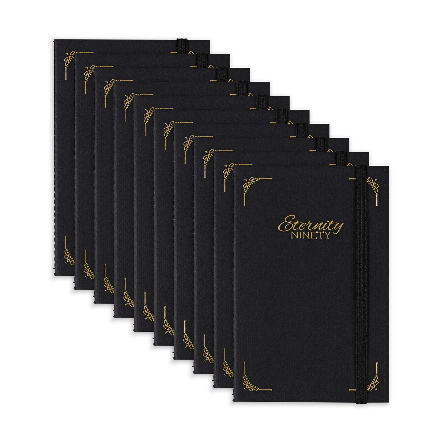 New York Central Eternity Ninety Flat Book- 8x10&#x22; Sketch Watercolor Journal, Pack of 10- Black Soft Paperback- Watercolor Sketchbook w/ Elastic Band, 100 Total Sheets 100% Cotton, 90 lb Cold-Pressed