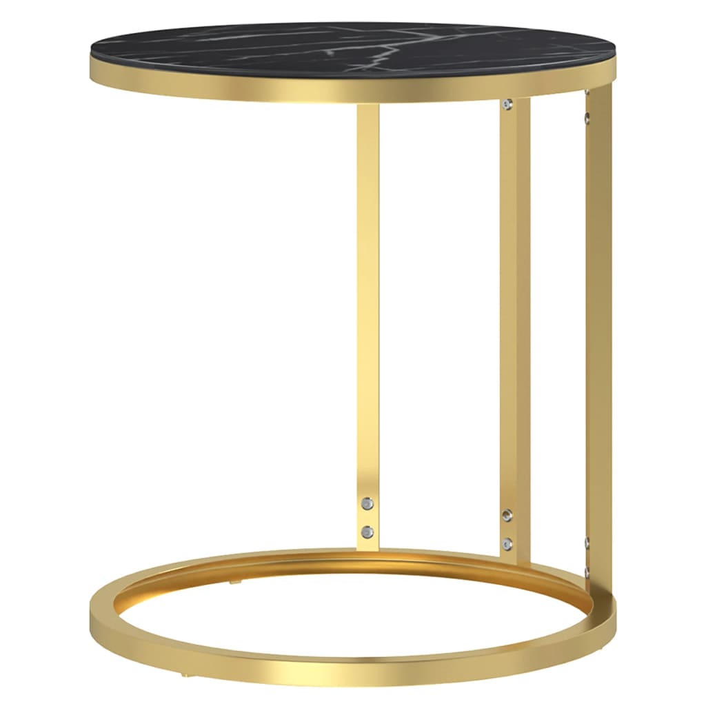 vidaXL Side Table Gold and Black Marble 17.7&#x22; Tempered Glass