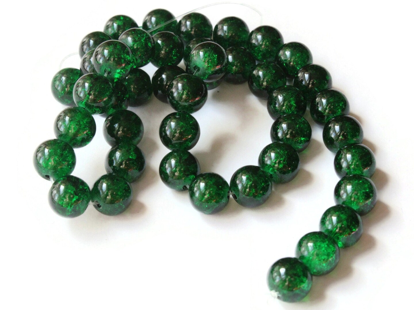 10mm Green Crackle Glass Round Beads