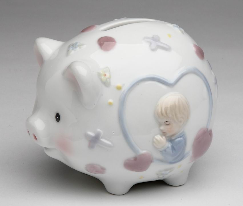 Ceramic Praying Boy Piggy Bank, Home D&#xE9;cor, Religious D&#xE9;cor, Religious Gift, Church D&#xE9;cor, Baptism Gift, Nursery Room Decor