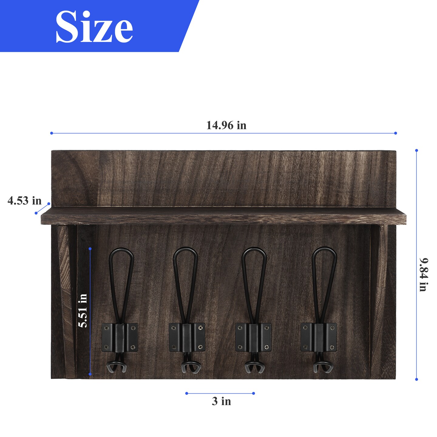 2PCS Wall-Mounted Coat Racks With Hooks Storage Display Shelf Entrance Brown