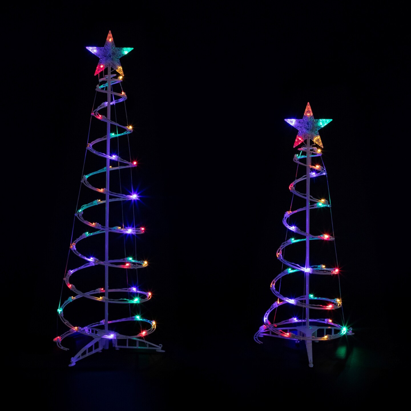 Northlight LED Lighted Spiral Outdoor Christmas Trees - 3' and 4' - Multicolor Lights - Set of 2