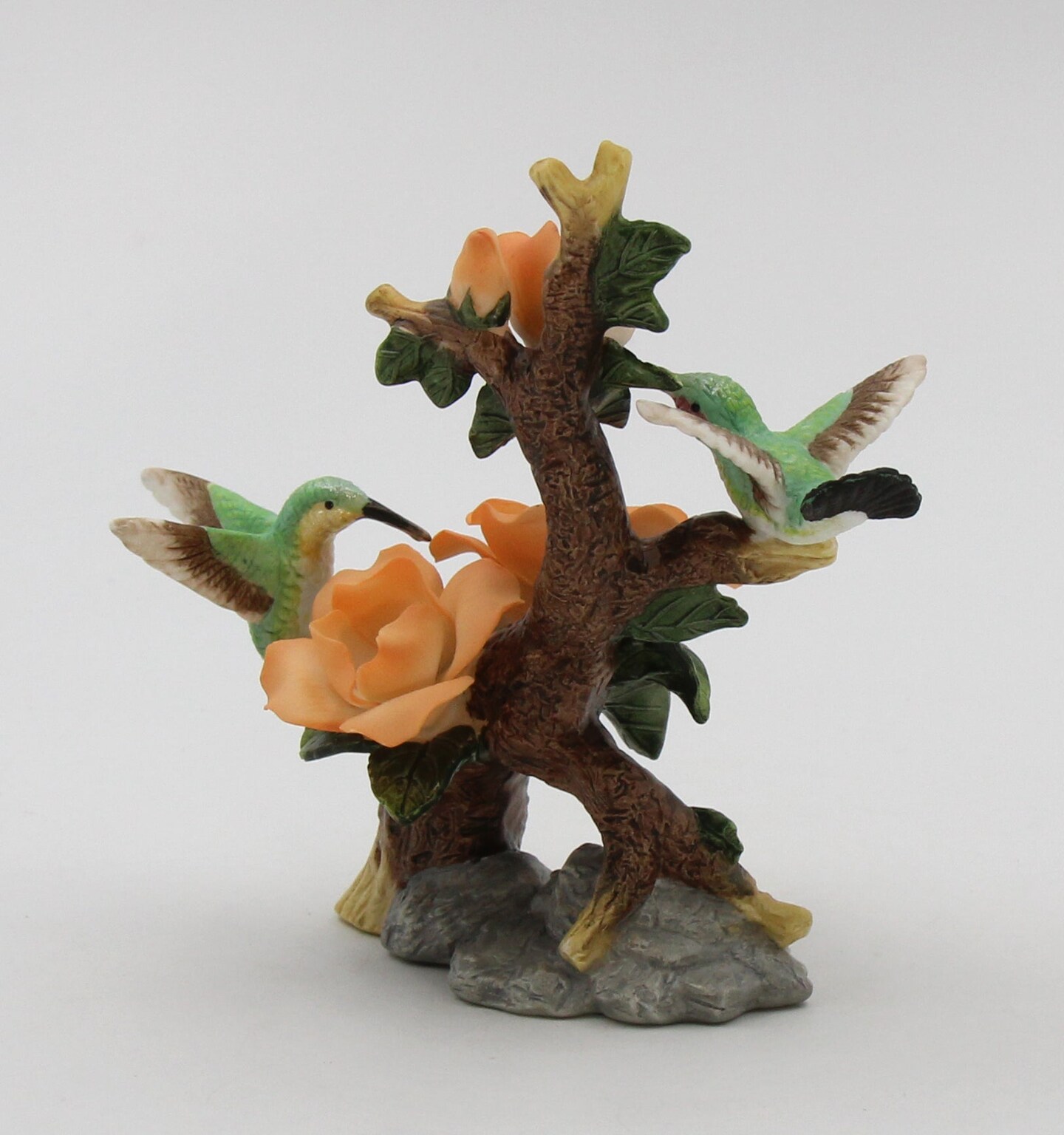Ceramic Hummingbirds with Orange Rose Flower Figurine, Home D&#xE9;cor, Gift for Her, Mom, Kitchen D&#xE9;cor, Birdwatcher Gift, Vintage Decor