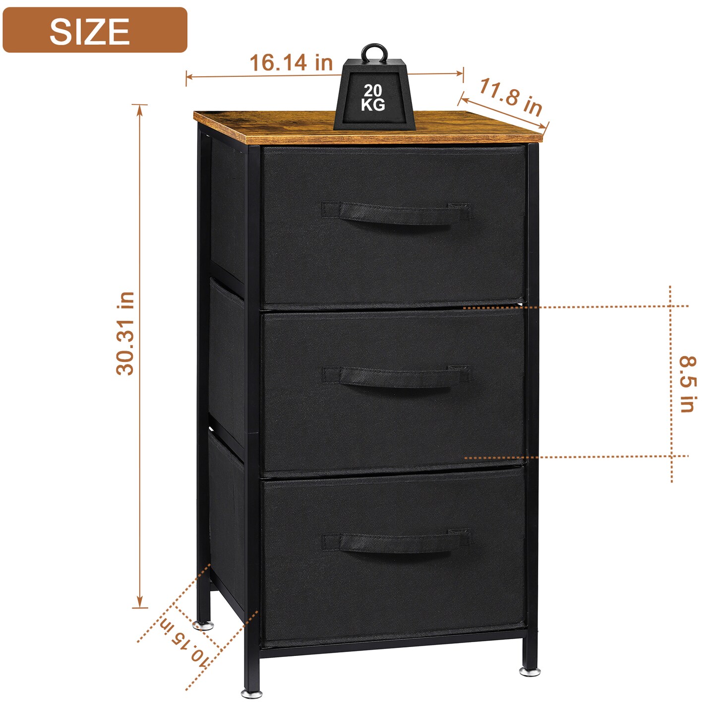 Small Nightstand Dresser for Bedroom, 3 Drawer Fabric Storage Chest, Storage Tower Organizer Unit with Removable Fabric Bins for Closet Bedside, Nursery, Living Room, Bedroom