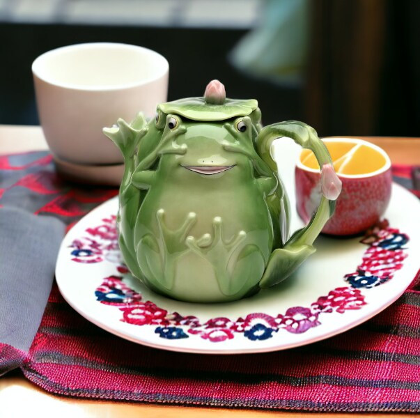 Ceramic Frog Teapot, Gift for Her, Gift for Mom, Tea Party D&#xE9;cor, Caf&#xE9; D&#xE9;cor, Farmhouse Decor, Cottagecore