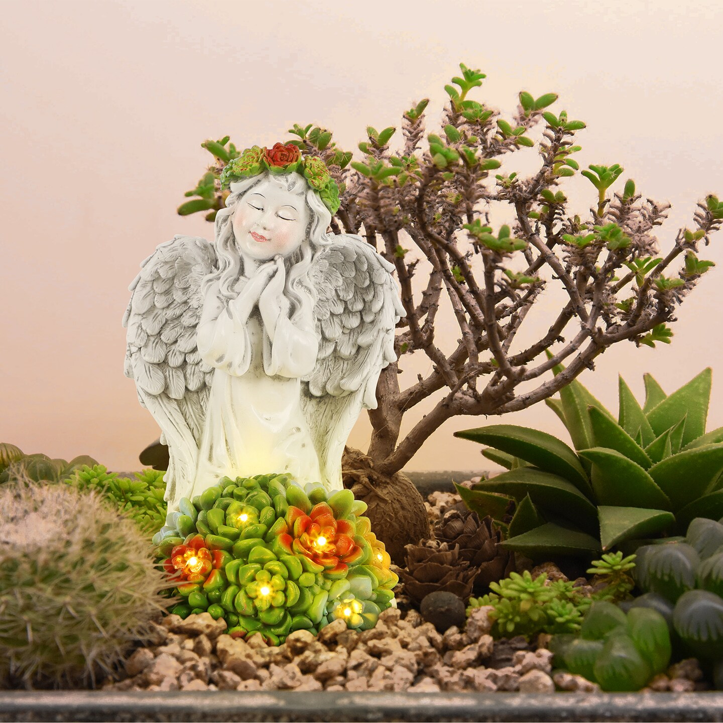 Solar Statue Lamp, Kneeling Fairy Resin Ornament Lamp, Garden, Lawn, Courtyard, Balcony, Garden Decoration