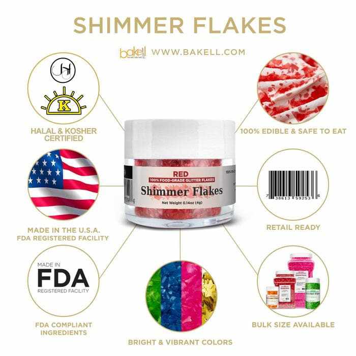 Red Edible Shimmer Flakes 4 Gram Jar