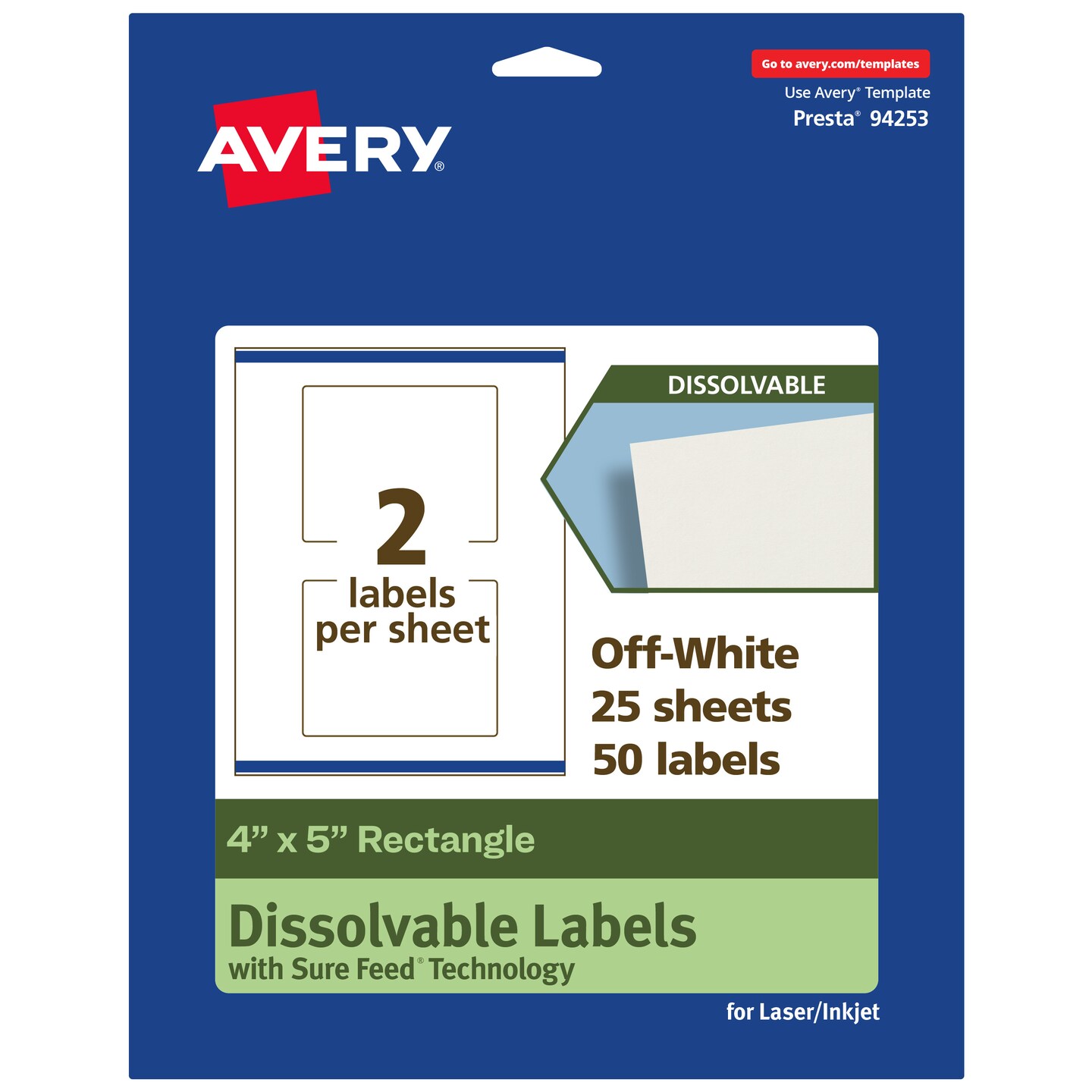 Avery Dissolvable Labels, 4&#x22; x 5&#x22; Rectangle