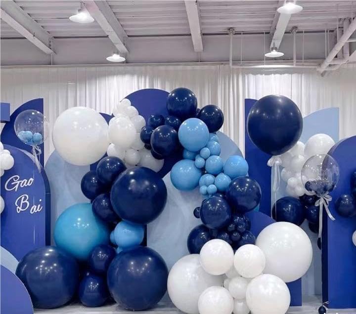141Pcs Blue White Gold Latex Balloons Garland Arch Kit