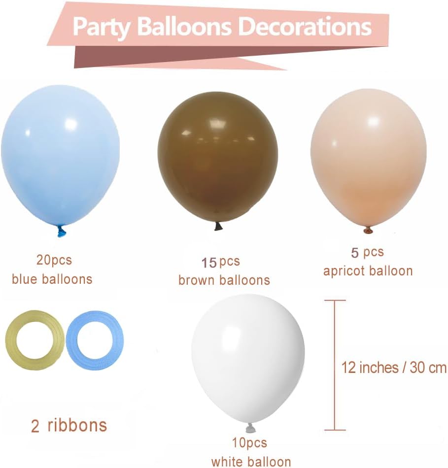 50pcs 12 Inch Brown Blue White Blush Latex Balloons