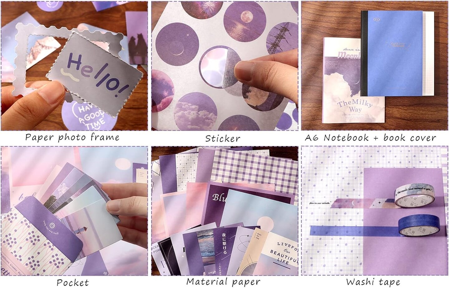 A6 Grid Notebook with Graph Ruled Pages DIY Scrapbook Gift for Girl Kid (Moonlight) 9.06 x 7.09 x 0.79 inches