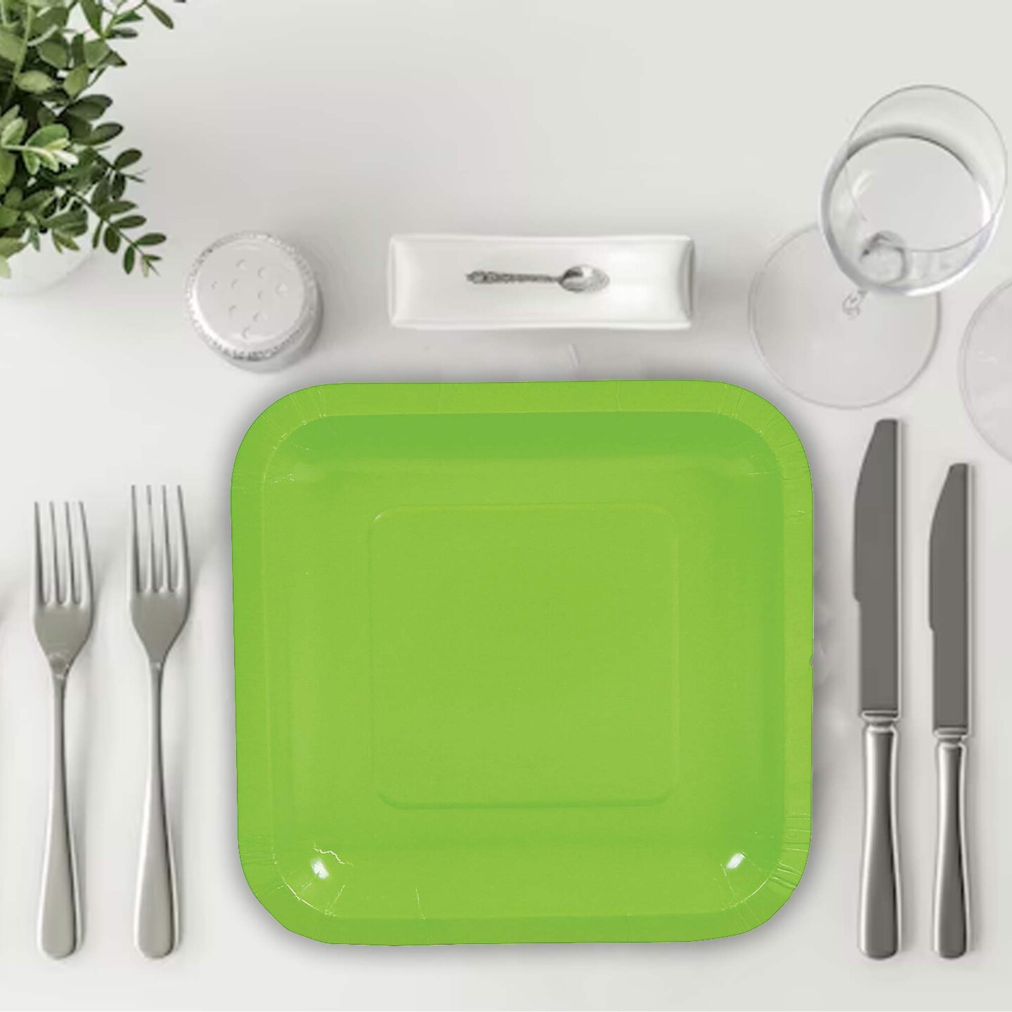 24 Count Lime Green Square Paper Dessert Plates for Birthday Party Wedding Baby Shower Use 7&#x22;