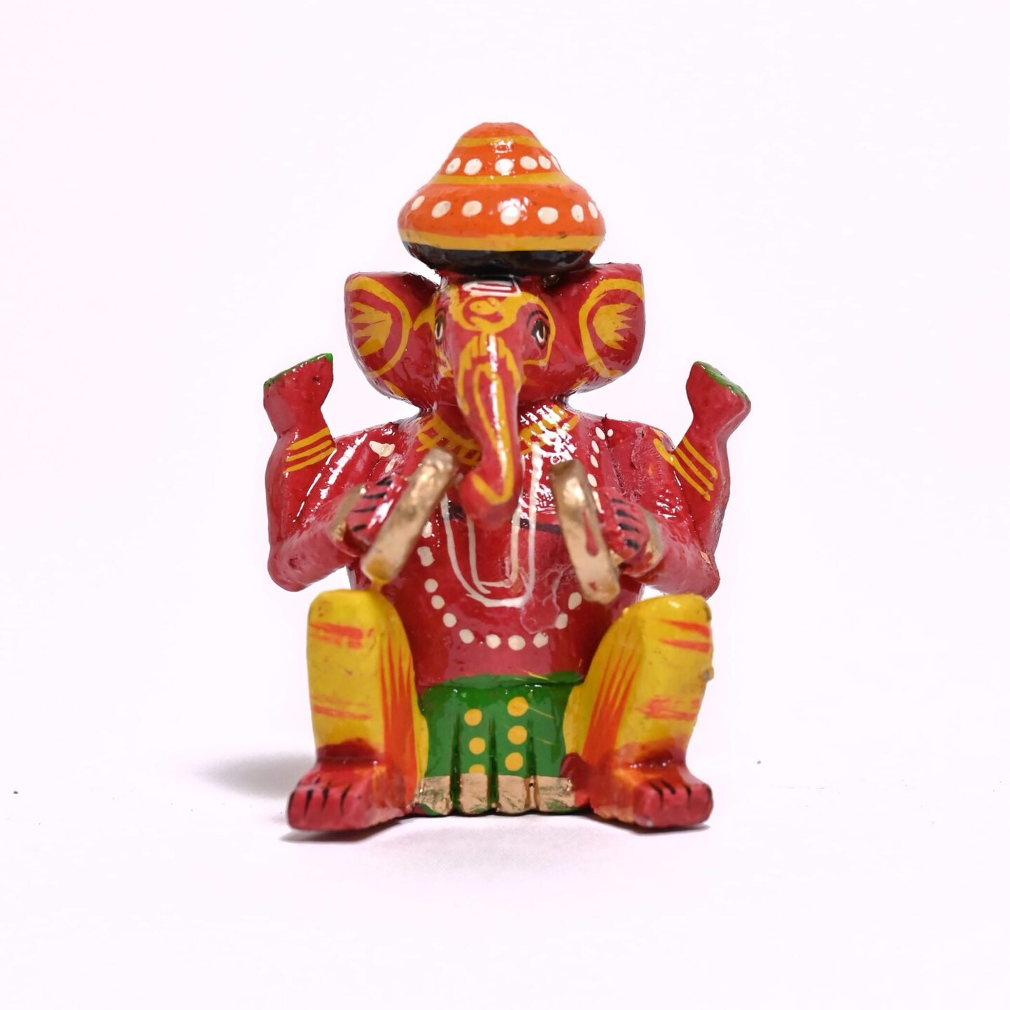Set of 6 Wooden Musician Ganesha Design Statue Hand Painted Lord Ganesh Sculpture with Musical Instrument Ganpati Figurine for Gift Hindu God Idol Murti for Good Luck &#x26; Success (3 Inches)