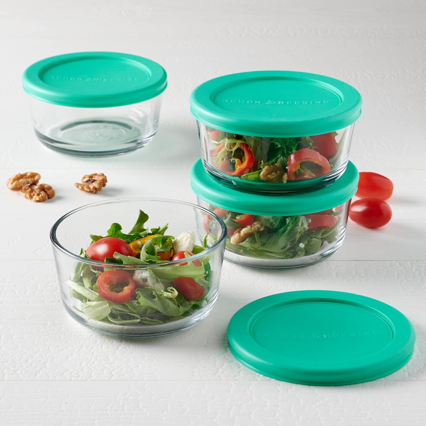 Set of 4 - 2 Cup Glass Food Storage Containers with Lids (Mixed Blue)