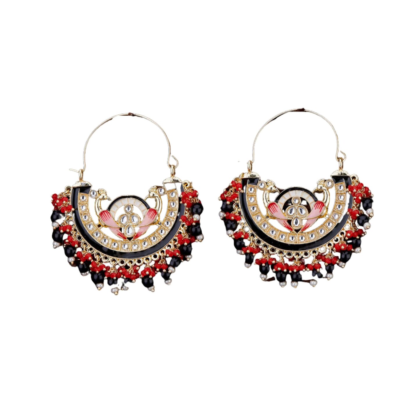 Oversized/ Big Indian Peacock Earrings for Women - Indian Jhumka Earrings for Women Chandbali Earring Kundan Pearl Hoop Earring in Golden Tone Bollywood Style Dangle Earring Jewelry for Bride Gift for Her