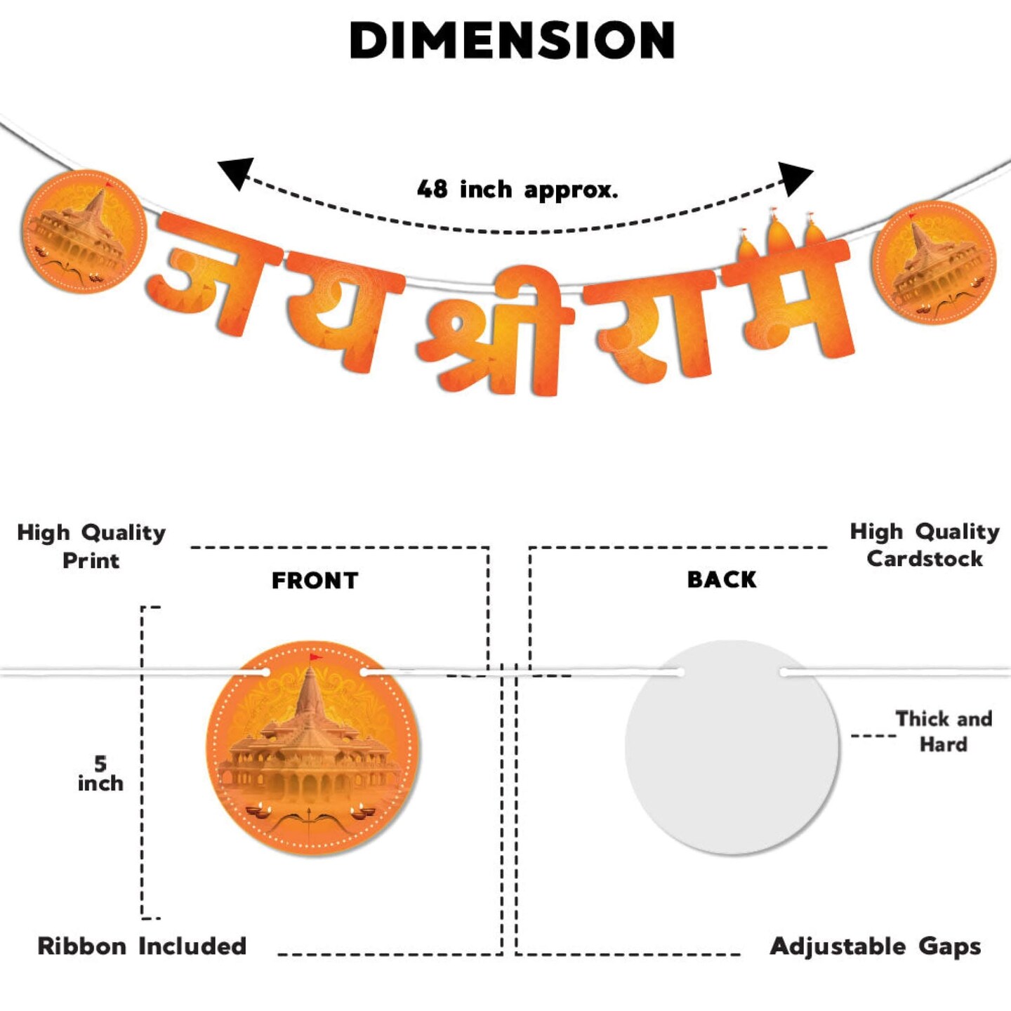 Jai Shree Ram Banner for Home Temple Decorations Jai Shri Ram Hanging Banner in Hindi Ram Navami Pooja Traditional Hindu Occasion Gift (48 Inches)