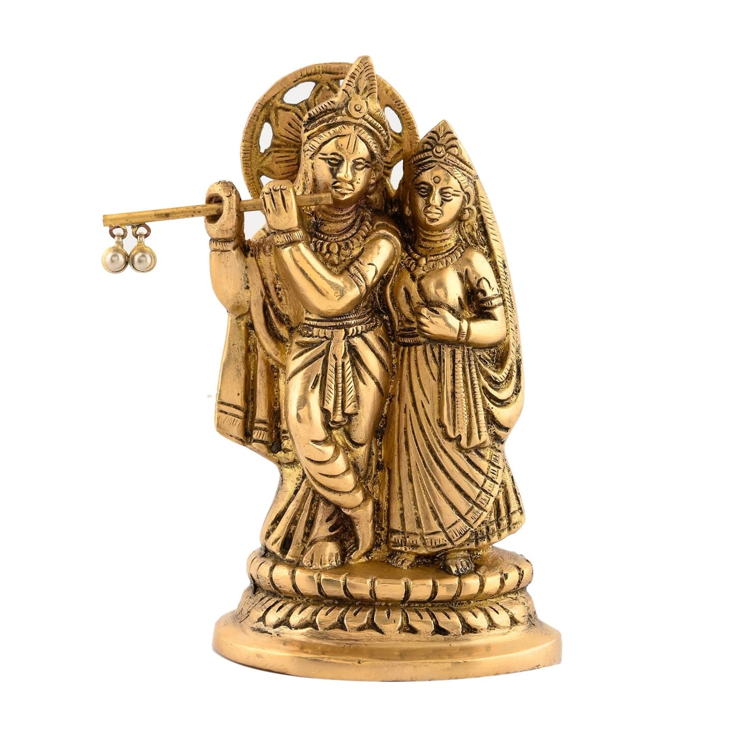 Brass Radha Krishna Statue Hindu God Religious Lord Krishna with Radha Rani Murti Idol - Sculpture for Home Temple Mandir Pooja Decor - Decorative Showpiece Housewarming Gift (5.5 Inches)