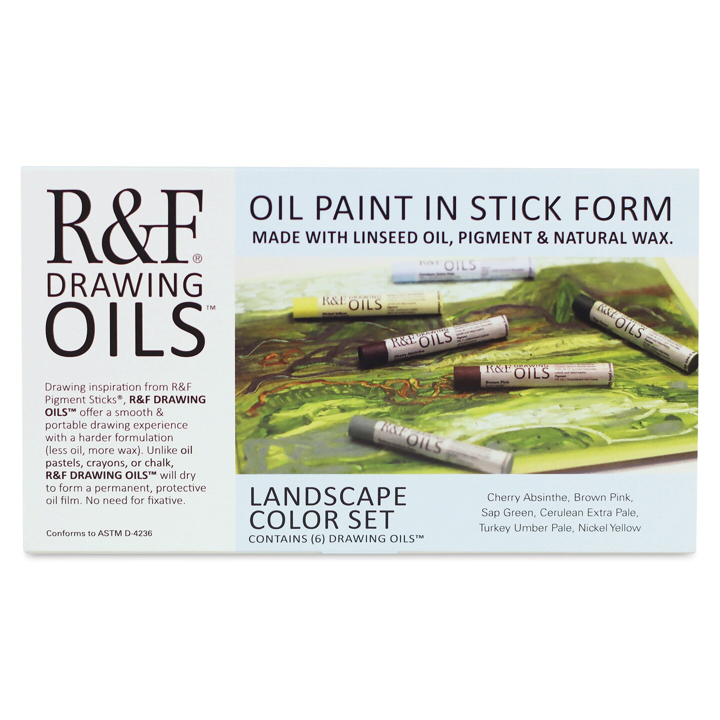 R&#x26;F Drawing Oil Sticks - Set of 6, Landscape Colors, 12 ml