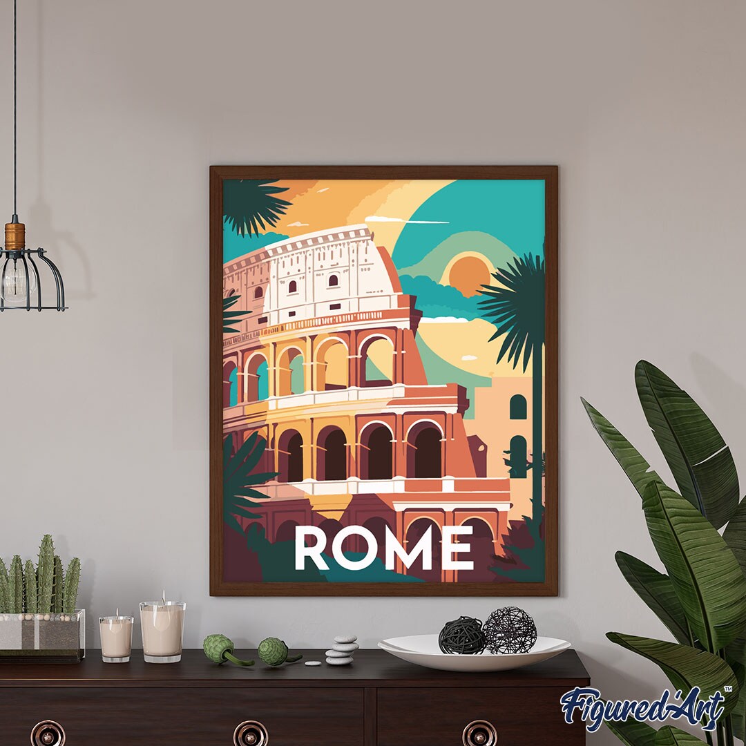 Figured'Art Paint by Numbers for Adults Travel Poster Rome 16"x20" - Craft Art Painting DIY Kit Rolled Canvas without frame