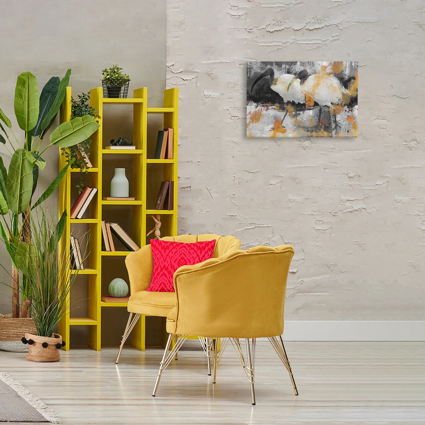 Stupell Industries Grey &#x26; Yellow Modern Birds Canvas Wall Art Design by Porter Hastings