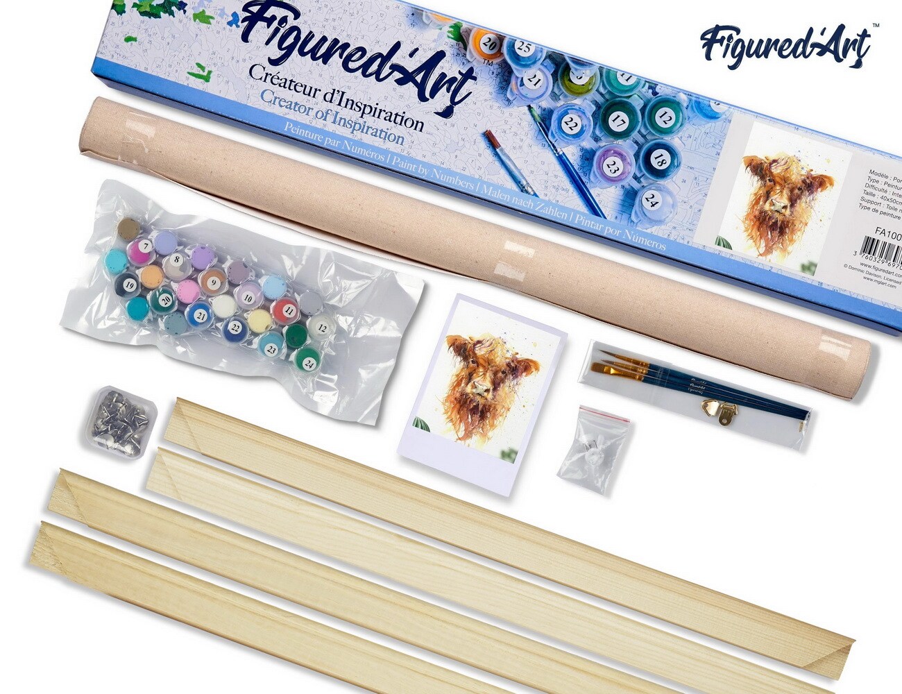 Figured&#x27;Art Paint by Numbers Kit for Adults Yellow Cow 16&#x22;x20&#x22; - Craft Art Painting Rolled Canvas with DIY wooden frame