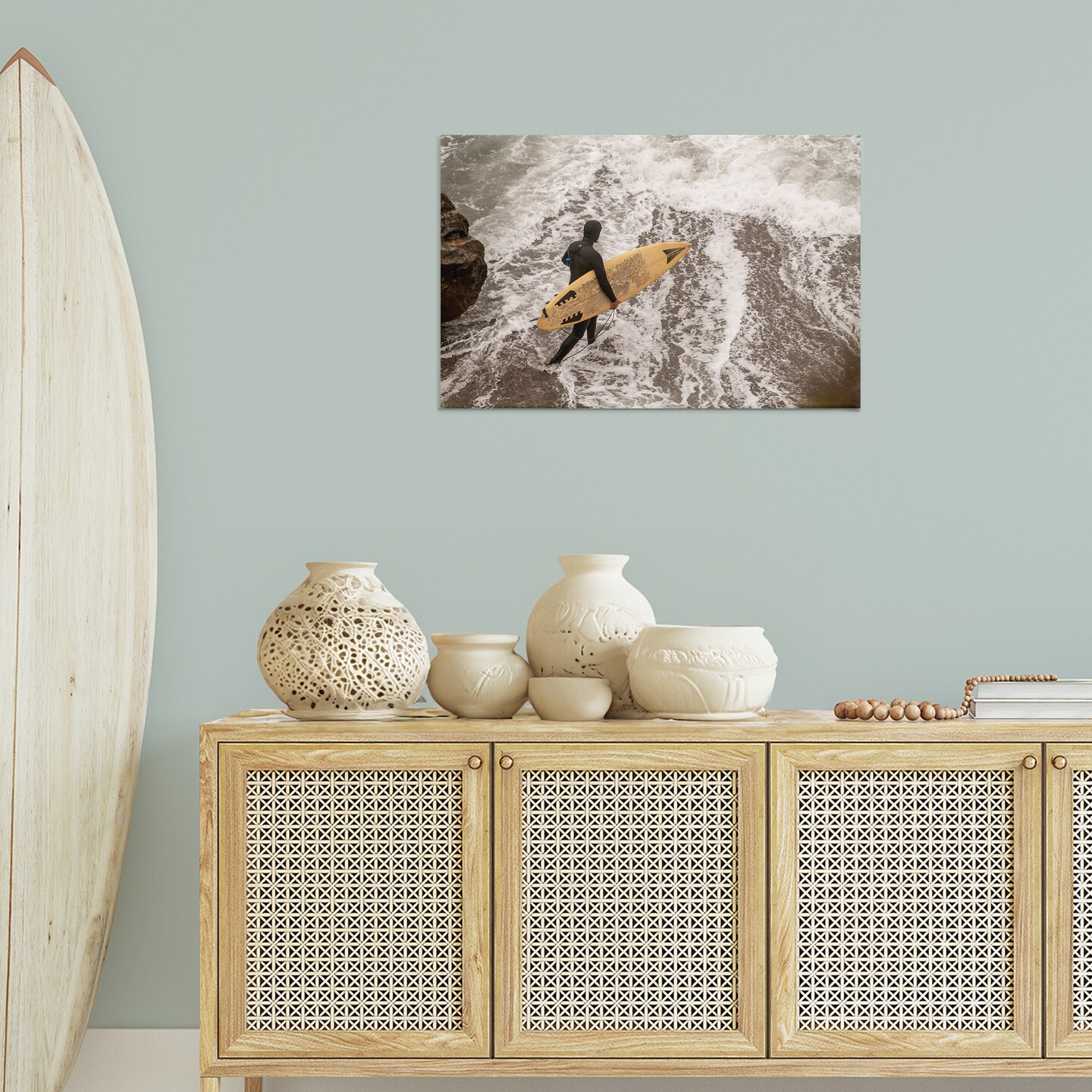 Stupell Industries Surfer Strolling Shore Canvas Wall Art Design by Crystal Lynn Collins