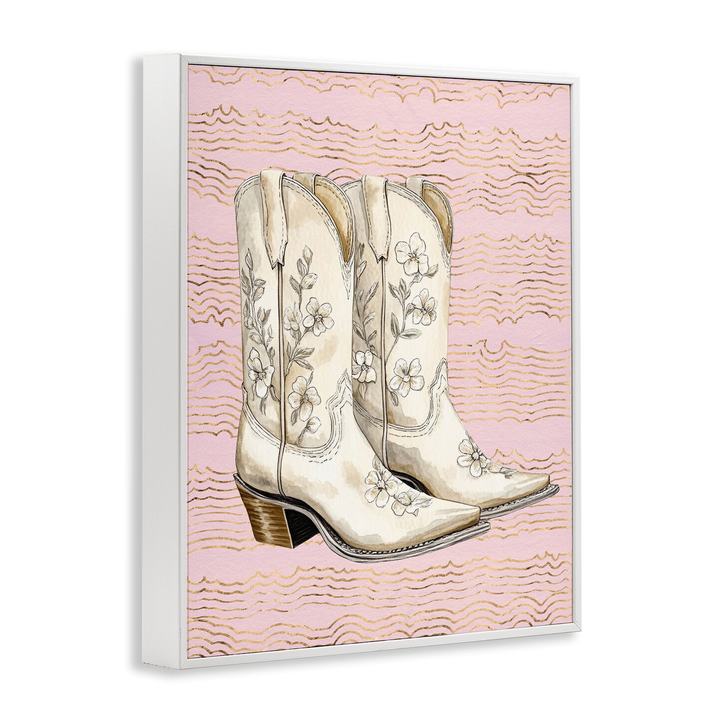 Stupell Industries Cowgirl Boots in White Framed Giclee Wall Art Design by Lettered and Lined