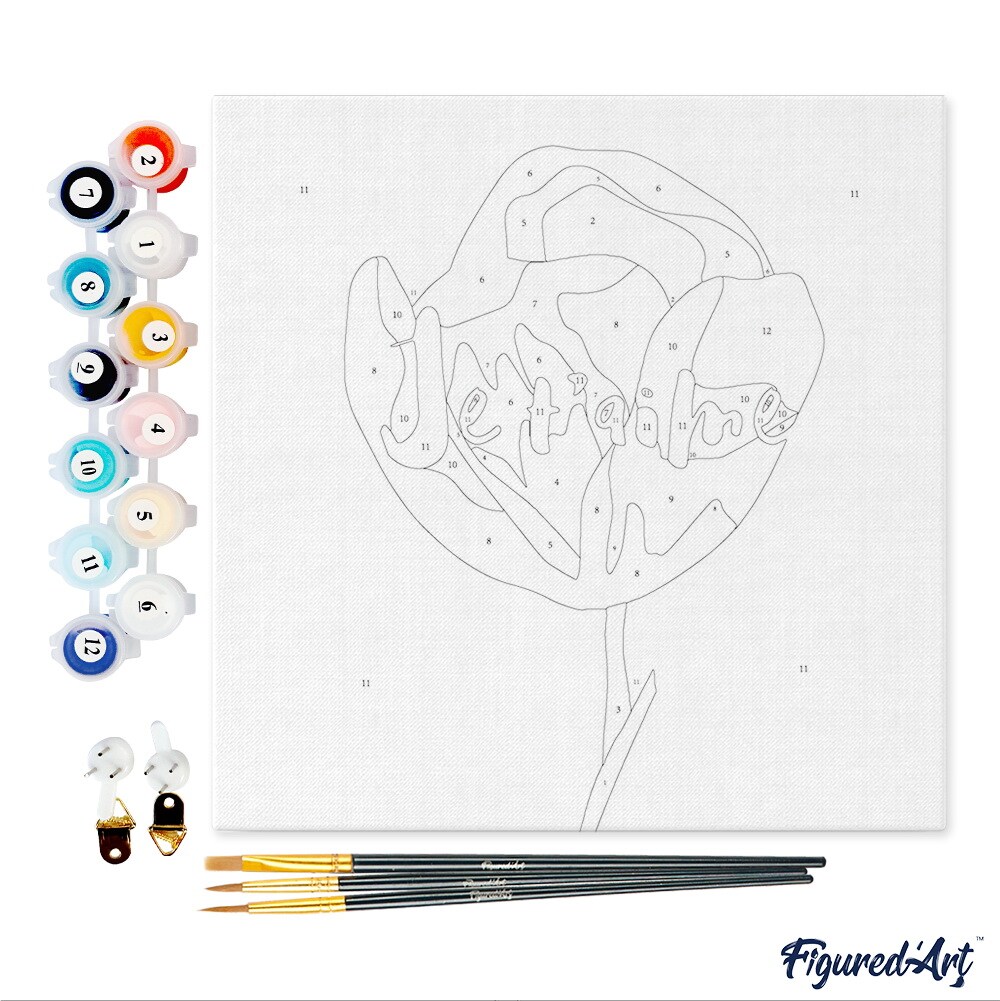 Figured'Art Mini Paint by Numbers Kit for Adults with Frame Je T'aime Small format 8"x8" - Craft Art Painting DIY Canvas Already Stretched on a Wooden Frame