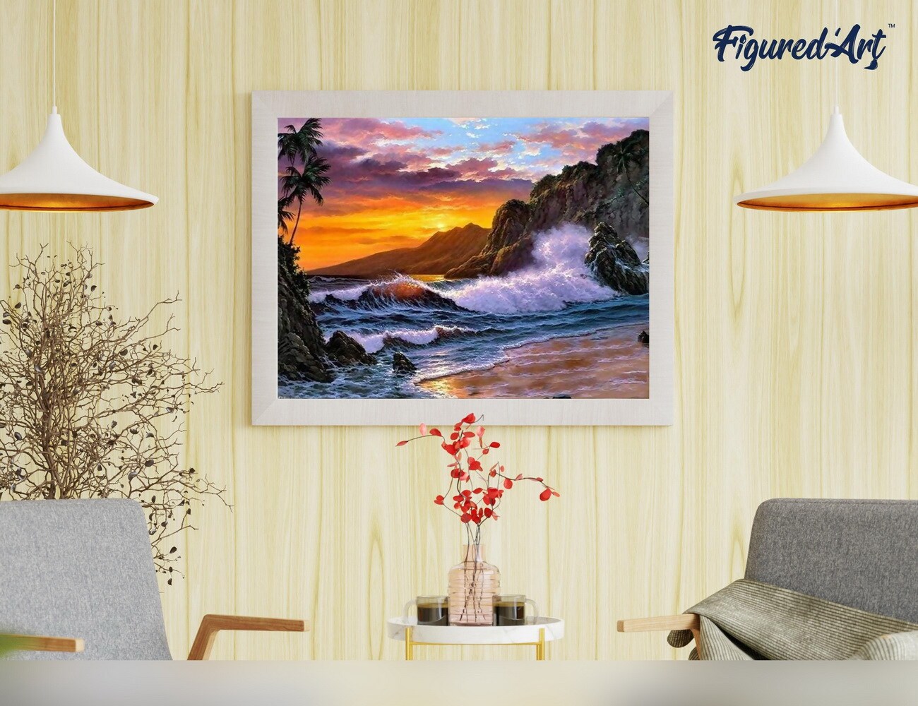 Figured'Art Paint by Numbers for Adults Cliff and Waves 16"x20" - Craft Art Painting DIY Kit Rolled Canvas without frame