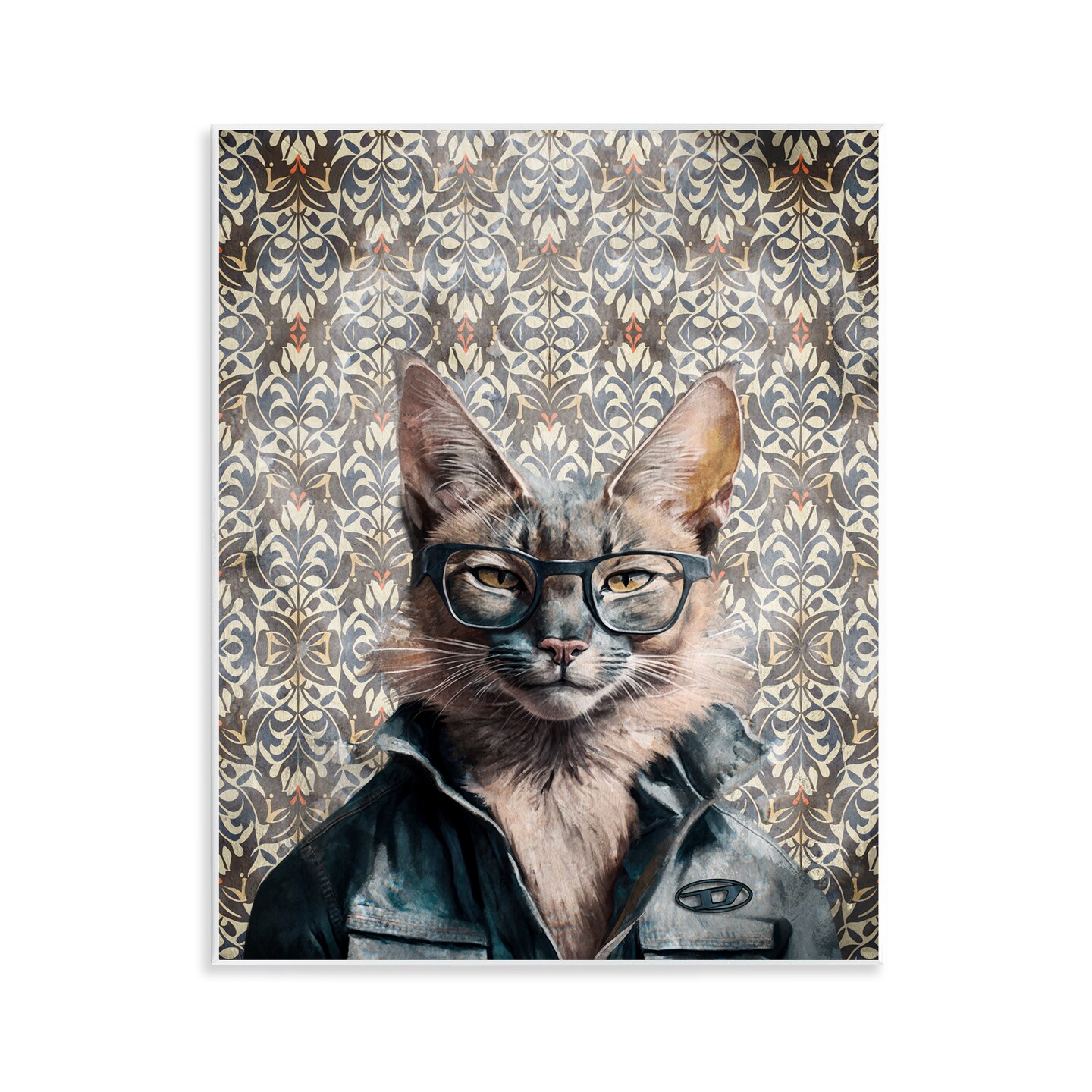 Stupell Industries Wild Cat on Damask Wall Plaque Art Design by Svetlana Aleynikova