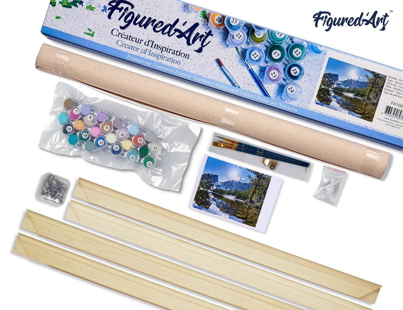 Figured&#x27;Art Paint by Numbers Kit for Adults Mountain and River 16&#x22;x20&#x22; - Craft Art Painting Rolled Canvas with DIY wooden frame