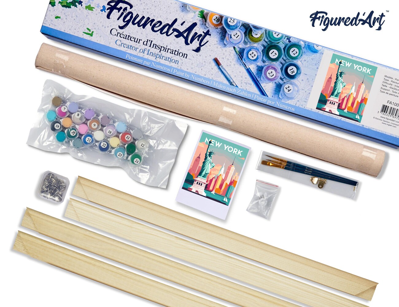 Figured'Art Paint by Numbers for Adults Travel Poster New York 16"x20" - Craft Art Painting Rolled Canvas with DIY wooden frame