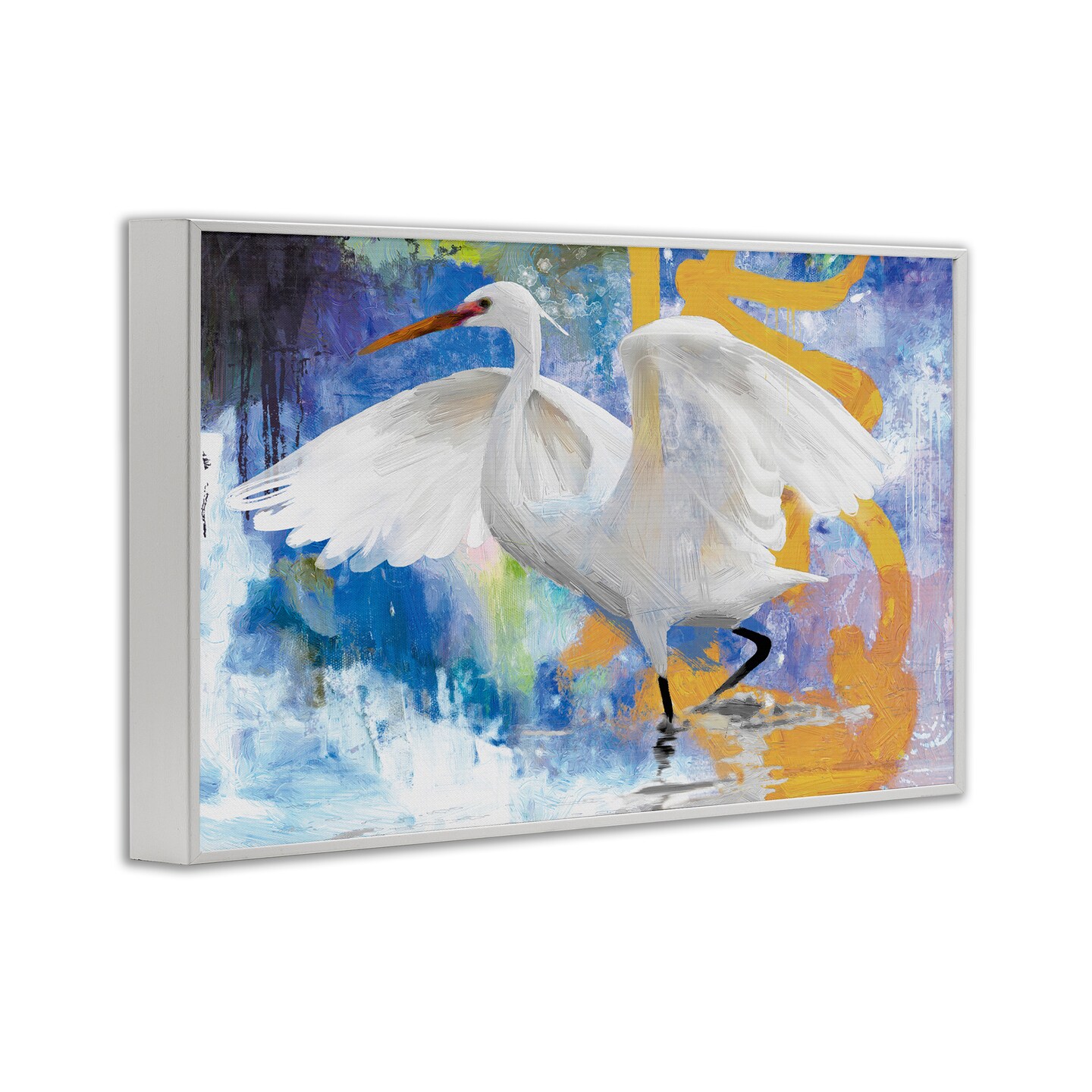 Stupell Industries Egret &#x26; Abstract Splash Framed Giclee Wall Art Design by Porter Hastings