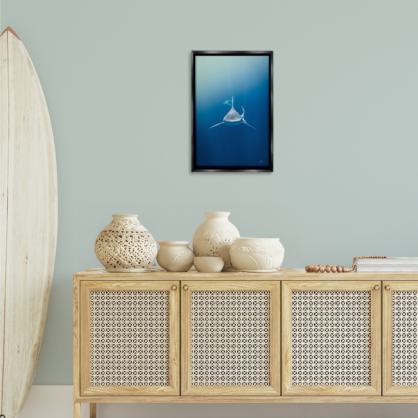 Stupell Industries Heads Up Shark Floater Framed Canvas Wall Art Design by Max Blakesberg Studios