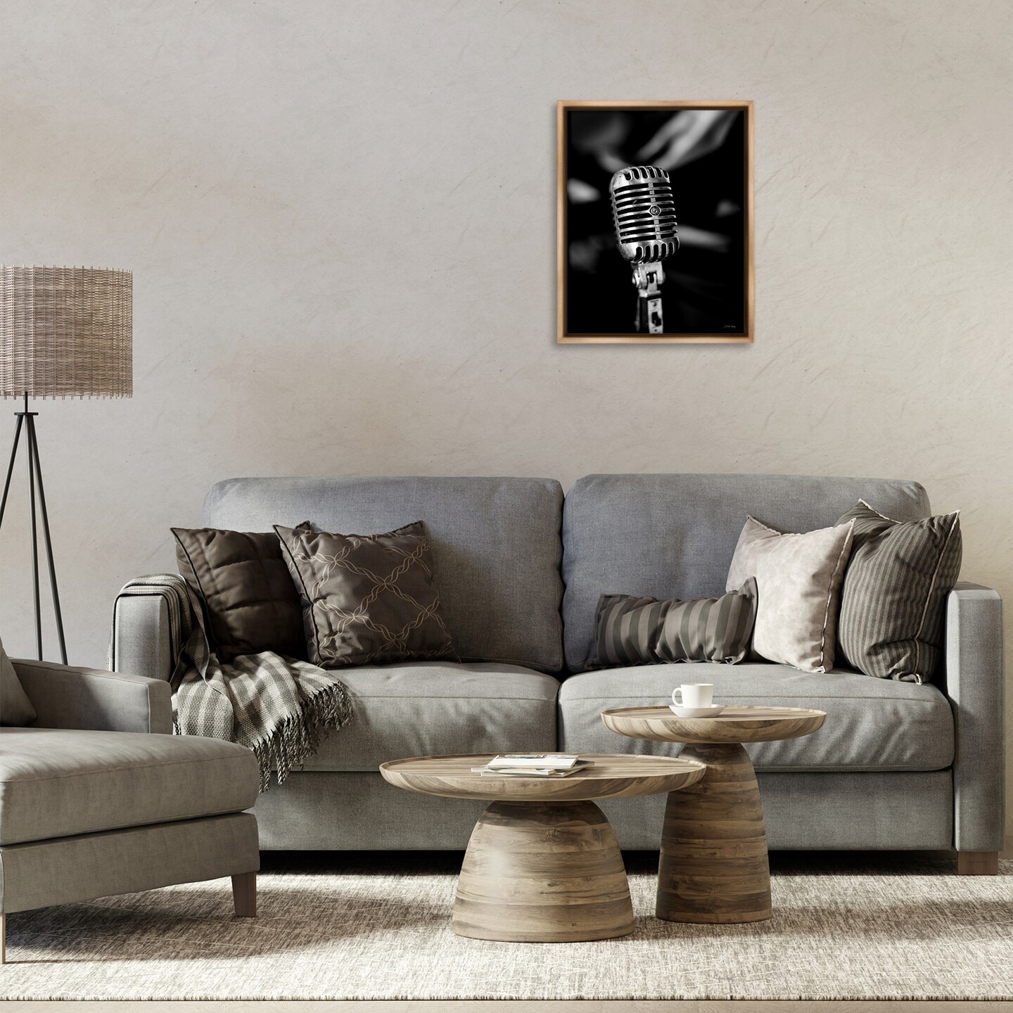 Stupell Industries Vintage Microphone on Black Floater Framed Canvas Wall Art Design by Jennifer Rigsby