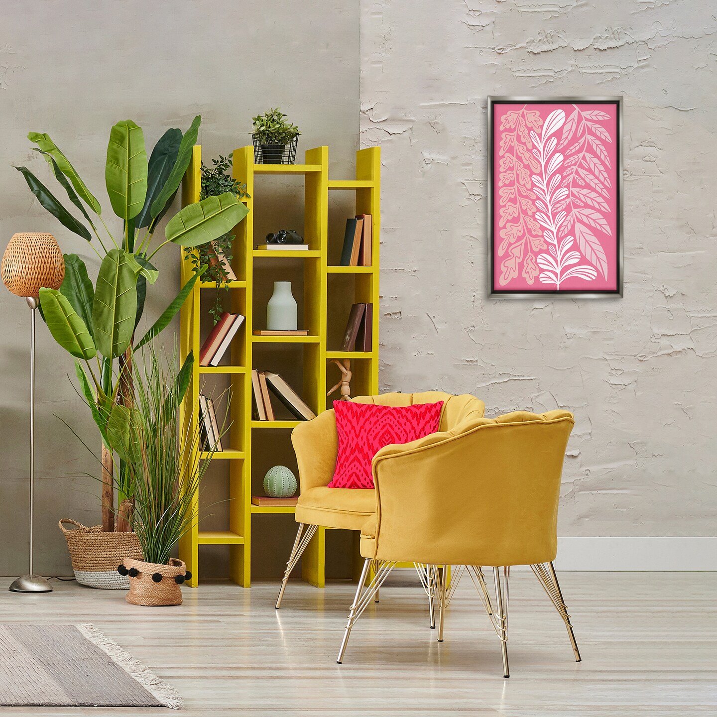 Stupell Industries Peach Pink Long Plants Floater Framed Canvas Wall Art Design by Martina Pavlova