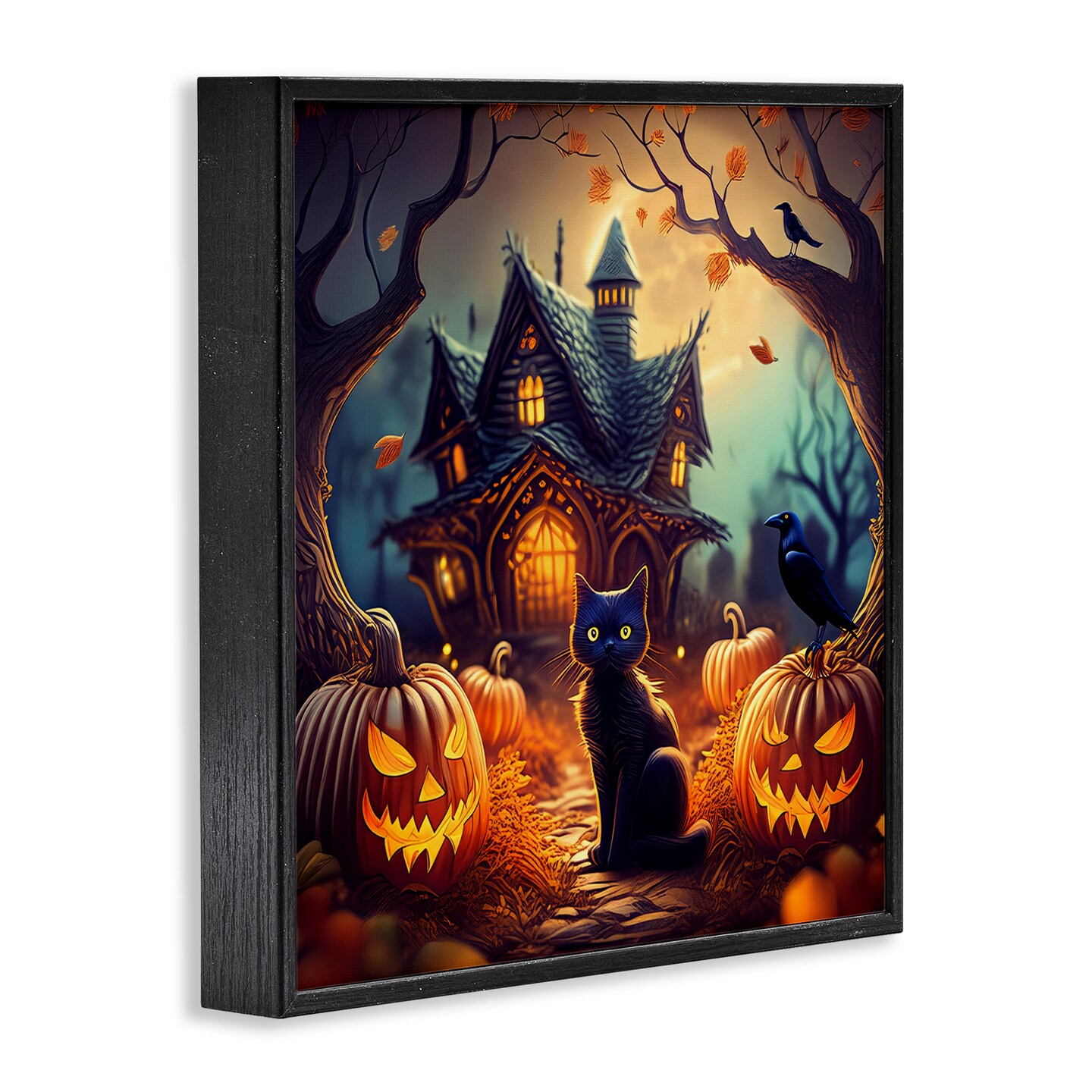 Stupell Industries Haunted House &#x26; Black Cat Framed Giclee Wall Art Design by Alina Georgescu