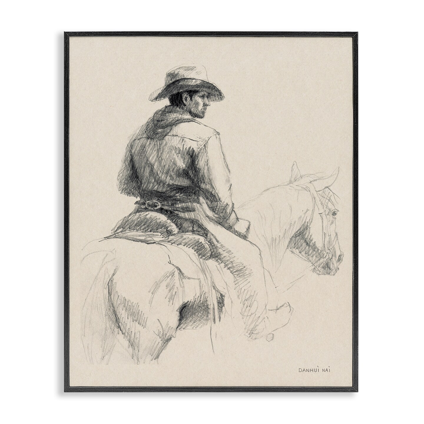 Stupell Industries Cowboy & Horse Sketch Framed Giclee Wall Art Design by Danhui Nai