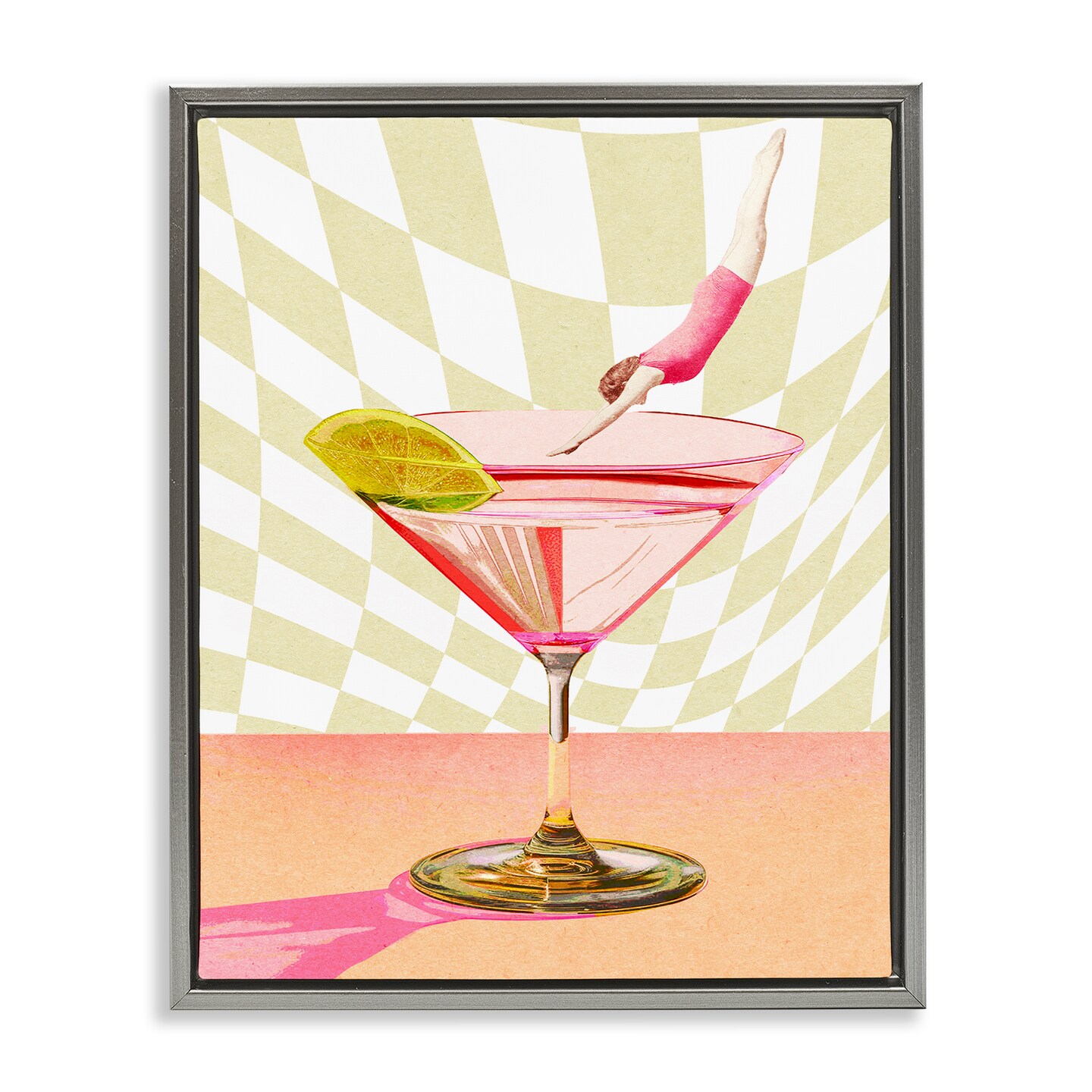 Stupell Industries Diving into Cocktail Floater Framed Canvas Wall Art Design by Daphne Polselli