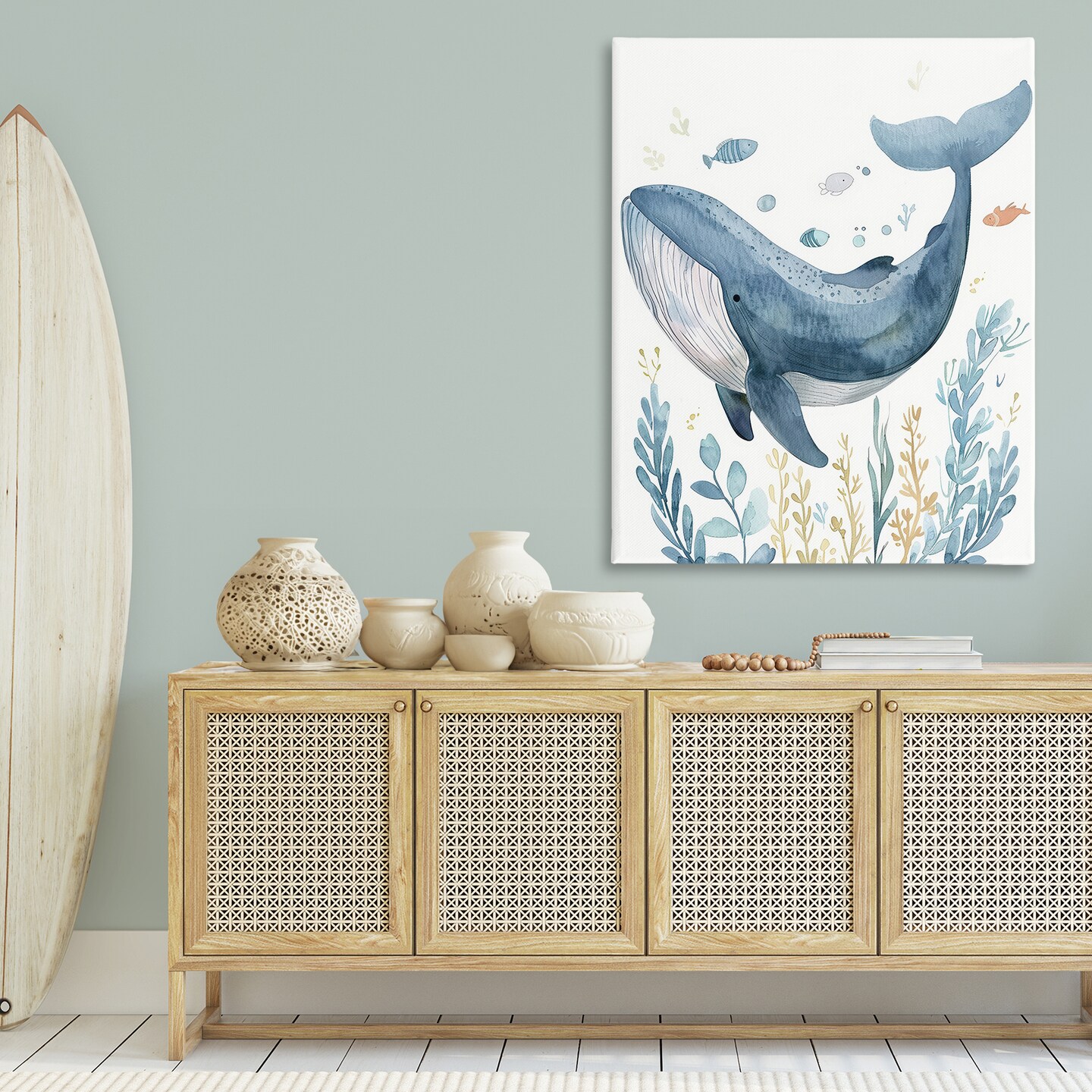 Stupell Industries Curved Blue Whale Canvas Wall Art Design by Franklyn Gregory