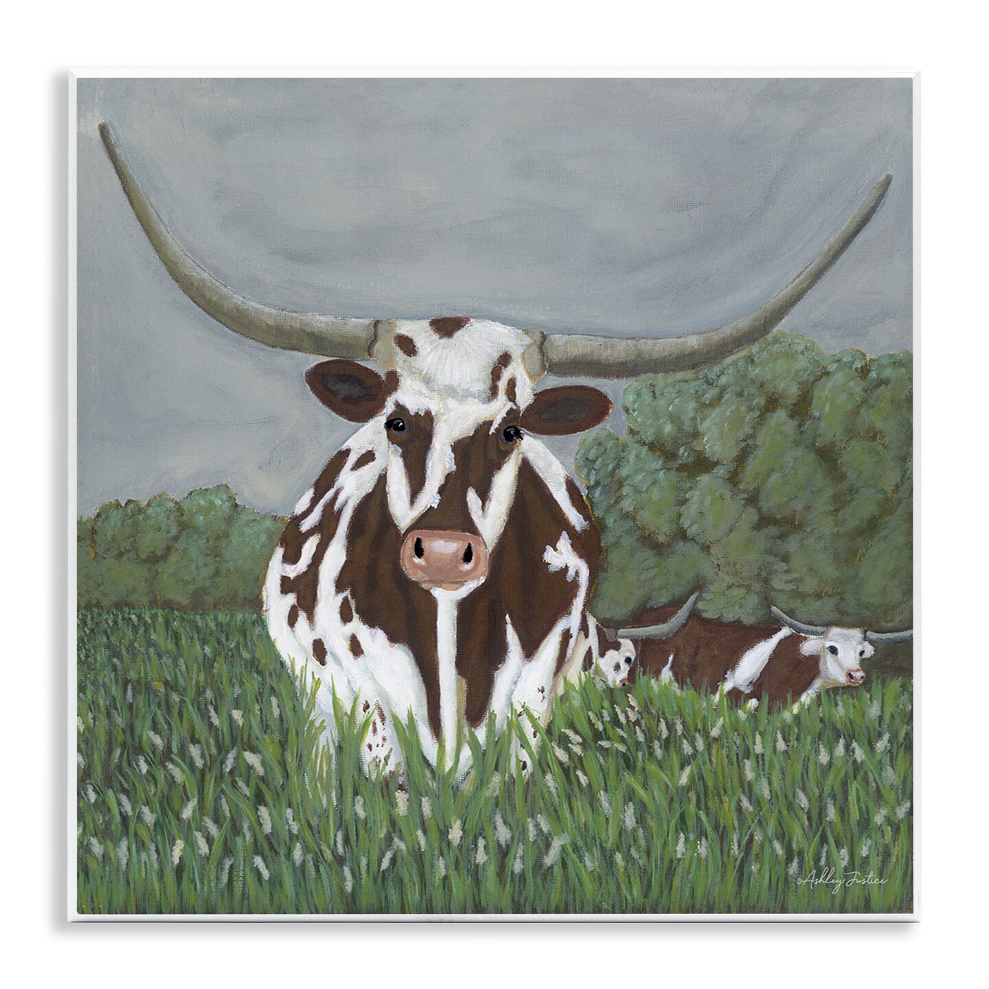 Stupell Industries Spotted Longhorn in Nature Wall Plaque Art Design by Ashley Justice