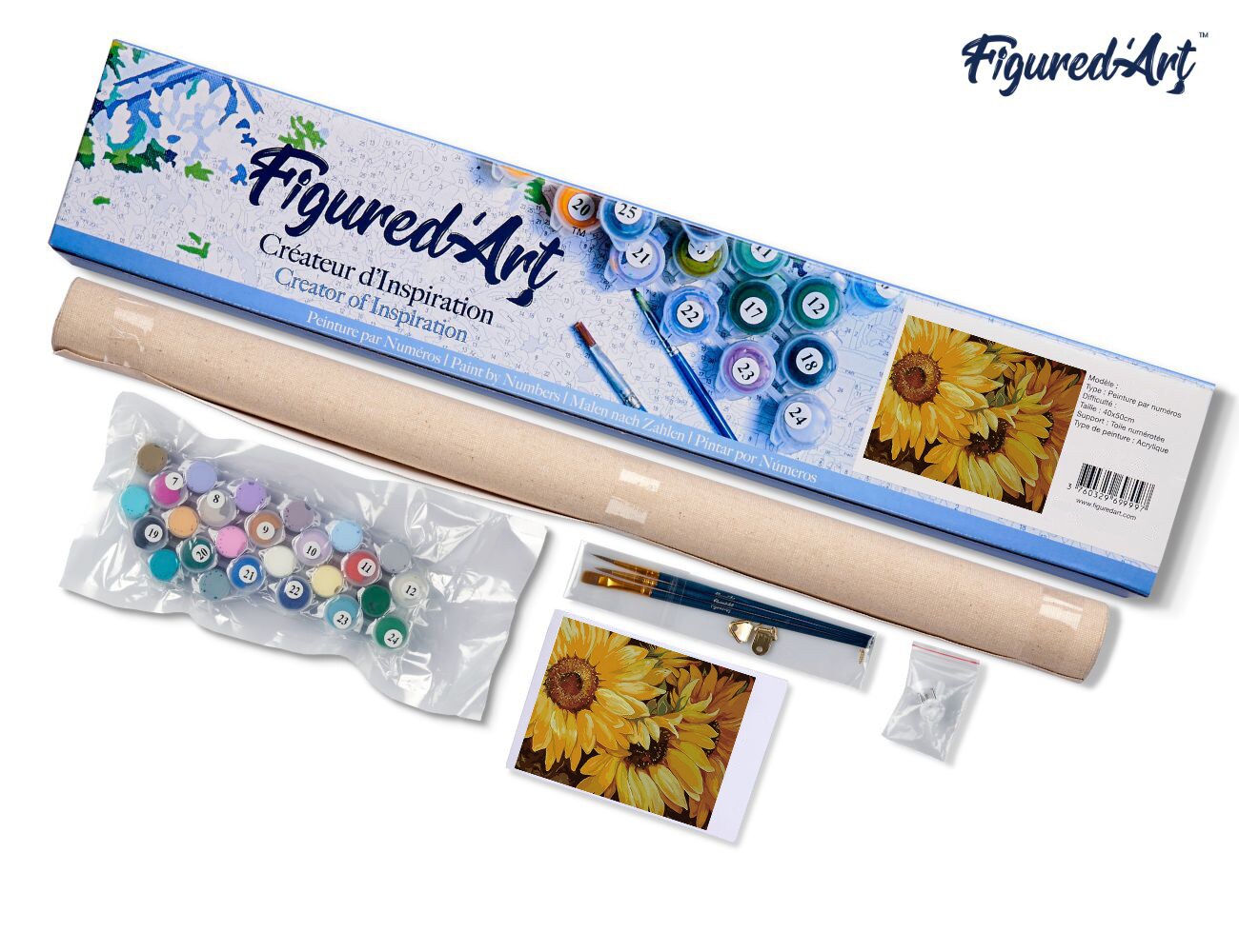 Figured'Art Paint by Numbers Kit for Adults Sunflower In Full Bloom 16"x20" - Craft Art Painting DIY Kit Rolled Canvas without frame