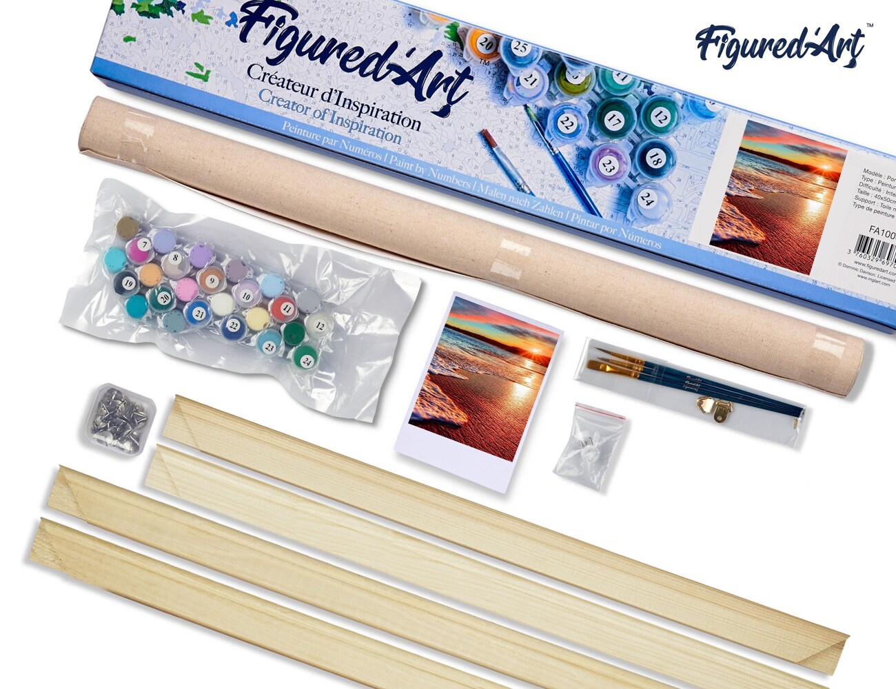 Figured&#x27;Art Paint by Numbers Kit for Adults Sea Foam 16&#x22;x20&#x22; - Craft Art Painting Rolled Canvas with DIY wooden frame