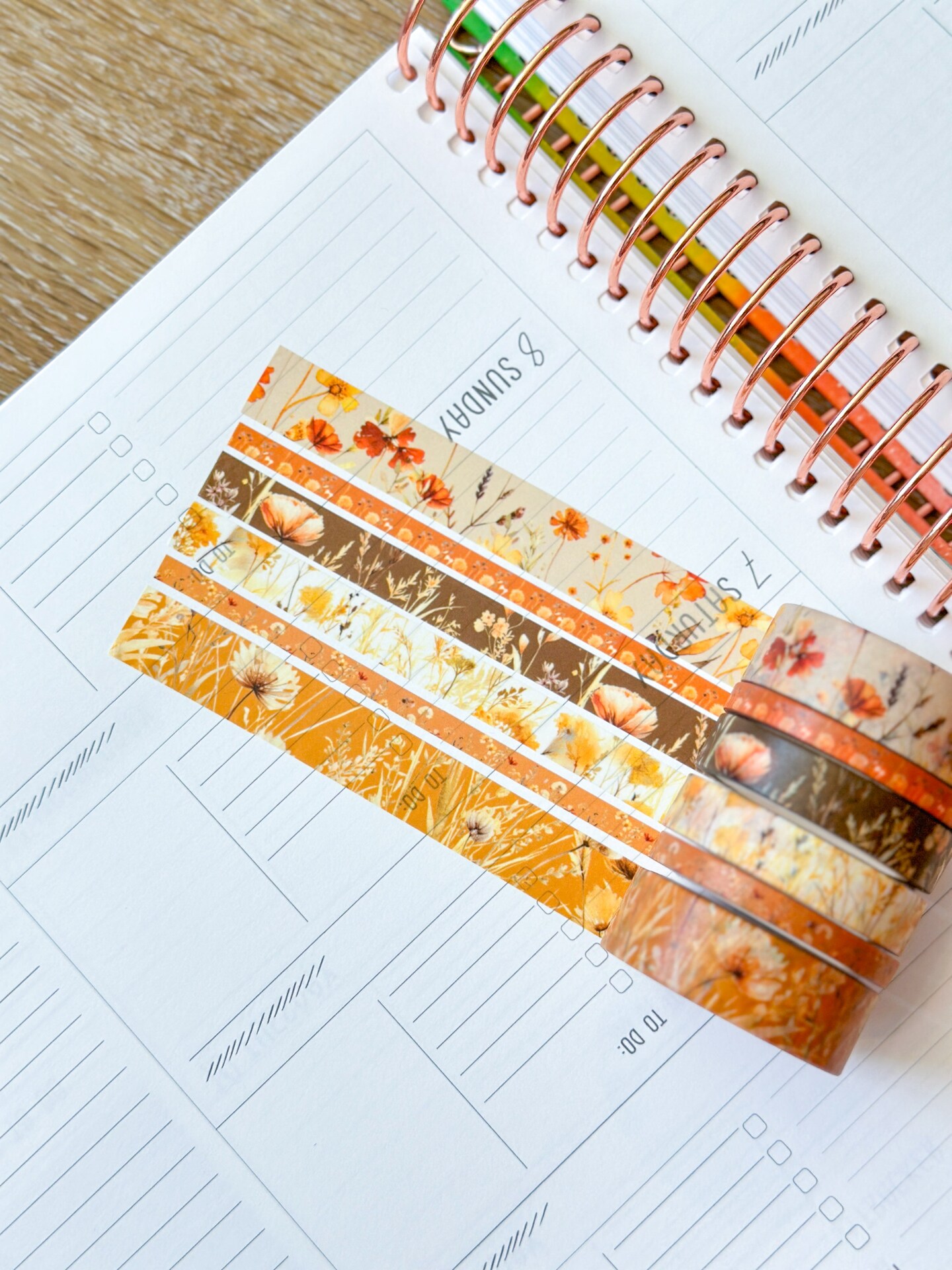 Fall Wildflowers Tan Orange Brown Boho Washi Tape Set September 2024 - W116