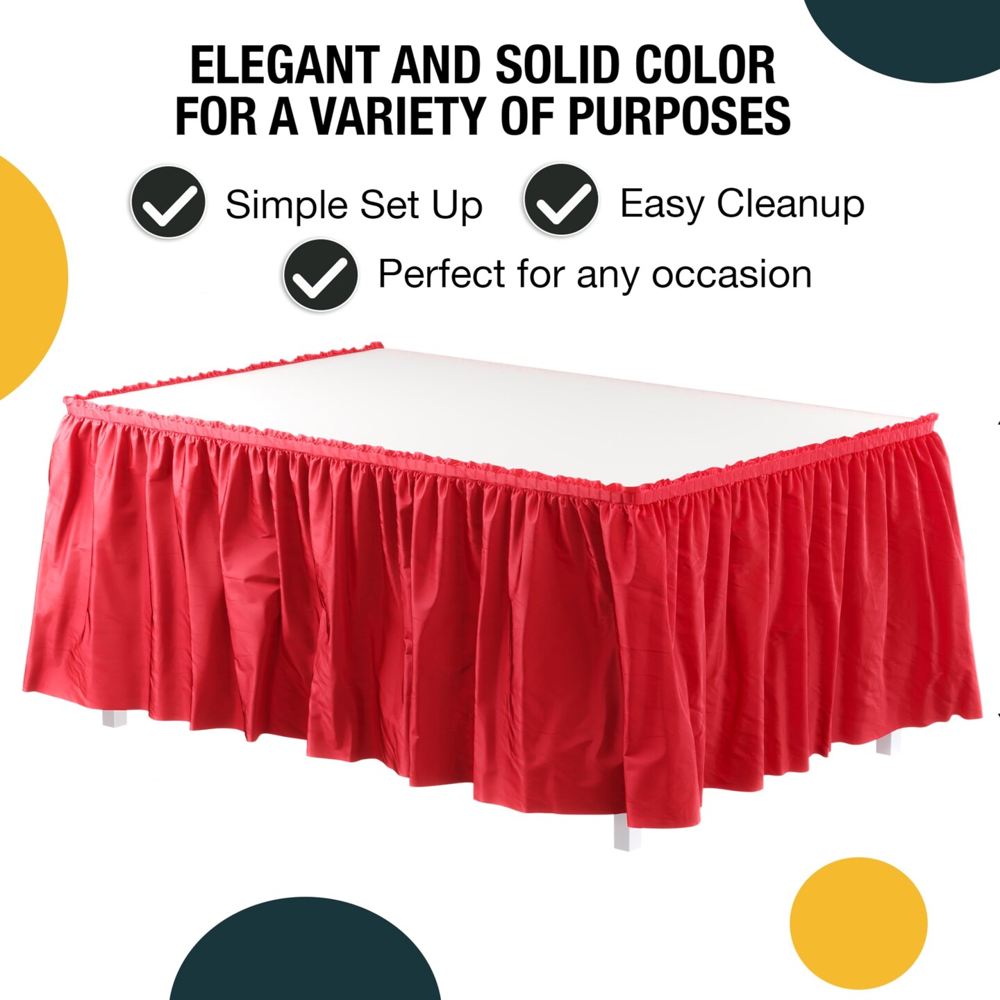 Ruffle Disposable Table Skirt 14 Ft Long Pleated Table Skirts with Adhesive Strip &#x2013; Fits 6ft+ Rectangle or Round Tables &#x2013; Ideal for Birthday Parties, Gender Reveal, Baby Showers &#x26; Event Decorations 6 pack by Exquisite
