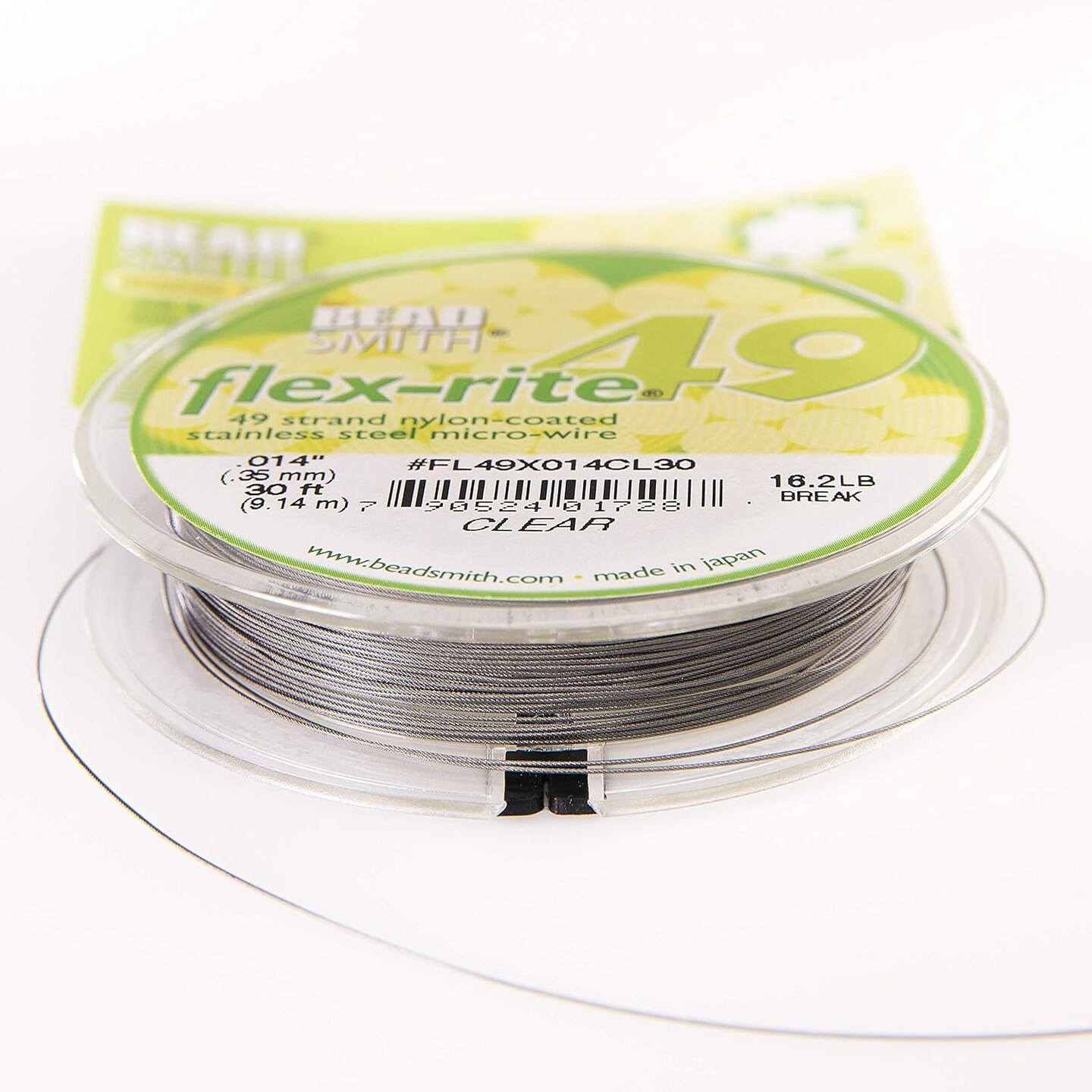 The Beadsmith Flex-Rite Beading Wire - Stainless Steel Micro Flexible Wire, 49 Strand, Clear Color, .014" Diameter, 30-Foot Spool, Nylon Coated