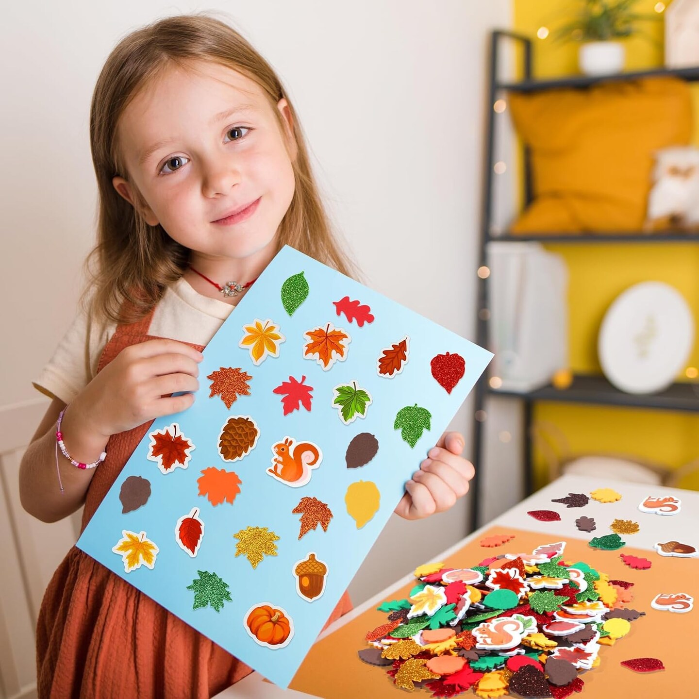 500 Pieces Fall Leaf Foam Stickers Thanksgiving Glitter -multicolor